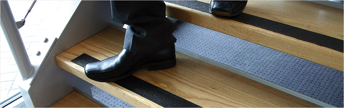Example of anti-slip flooring strips on stairways